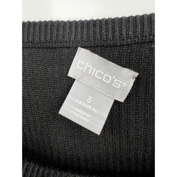 Chicos Sweater Womens X Large Crewneck Long Sleeve Knit Pullover Black - Picture 2 of 7